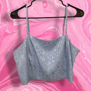 Forever‎ 21 Light Blue Star & Floral Print Cropped Cami Top